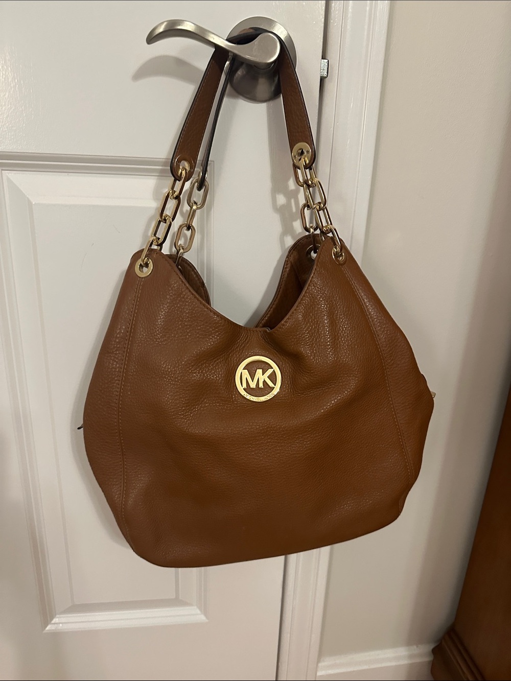 Michael Kors Tan Pebbled Leather Chain-Detail Hobo